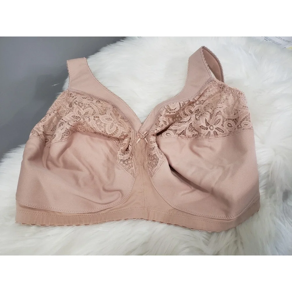 NWOT SIZE 40I Glamorise Lace Wireless Bra GK787 Beige MAGIC LIFT Wide Strap